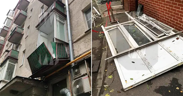 Остекление балкона жилого дома рухнуло из-за сильного ветра в Москве