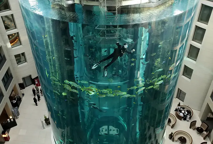 В берлинском отеле лопнуло стекло гигантского аквариума