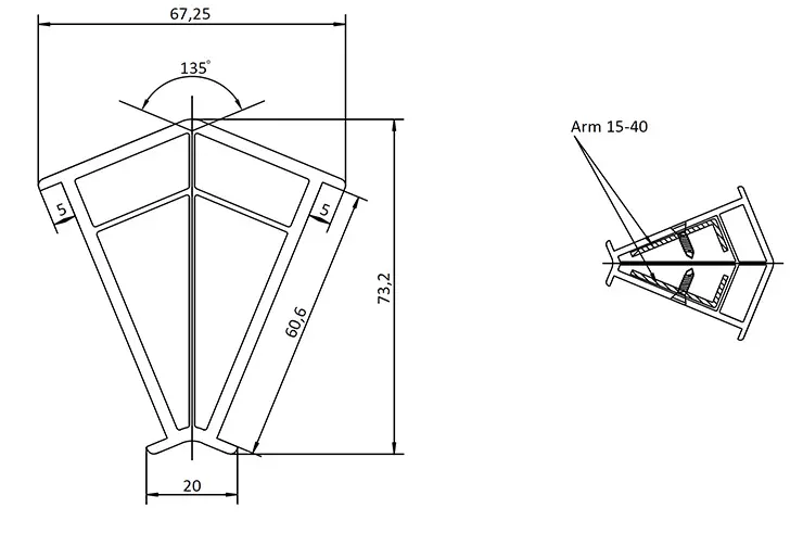 Угловой соединитель 135° для 60 мм систем