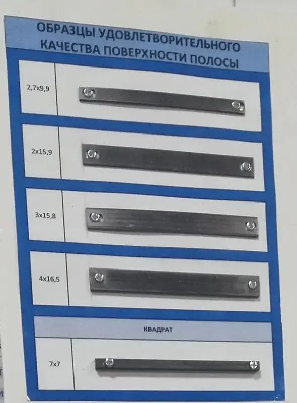 Образцы с указанием допустимых по качеству образцов нагартованной стальной ленты в ОТК завода